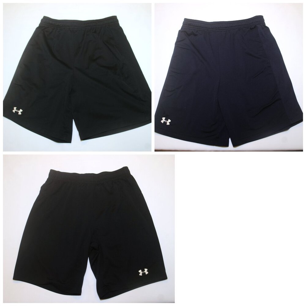 Boys BTS Nylon Short Lot of 3 Gym PE Practice Under Armour Size Y/LG Black, Navy